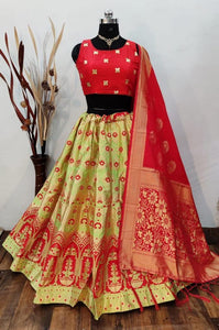 TRENDBUY Premium Banarasi Brocade Silk Lehenga Choli Set with Can-Can