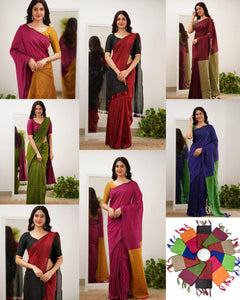 TRENDBUY Lilan Soft Cotton Saree with Rich Pallu & Contrast Border