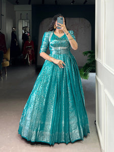 TRENDBUY Kanjivaram Zari Weaving Gown with Koti Jacket - Ethnic Party Wear Dress