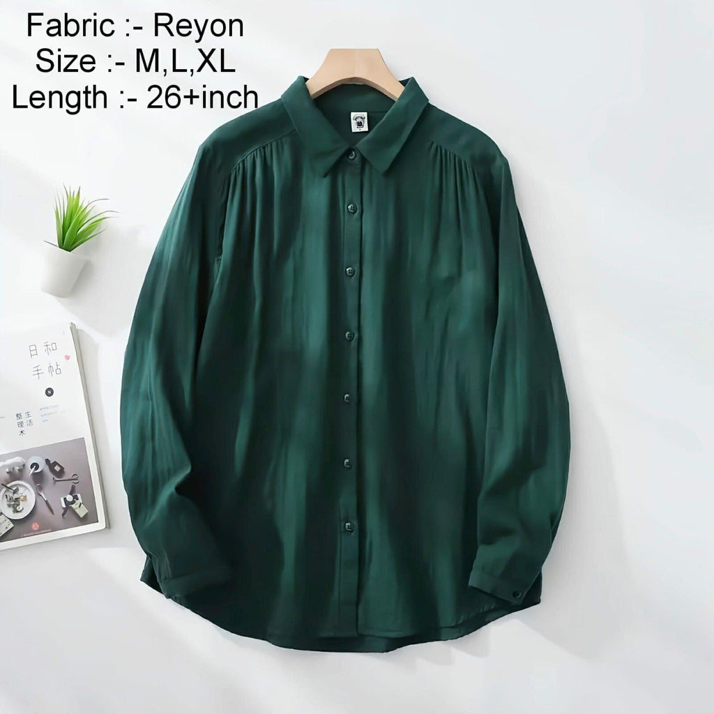 TRENDBUY Emerald Green Rayon Full Sleeve Button-Down Shirt