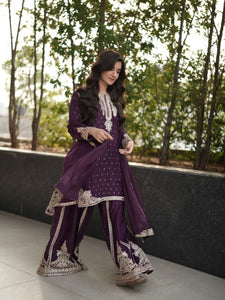 TRENDBUY Designer Faux Georgette Plazo Suit with Embroidery & Sequins