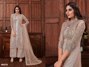 Heavy Embroidered Net Palazzo Suit Set with Jacket & Dupatta