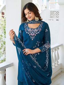 TRENDBUY Designer Moti & Sequence Work Georgette Kurti Plazzo & Dupatta Set
