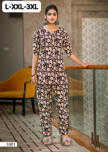 TRENDBUY Premium Cotton Printed Coord Set for Women | Stylish Straight Fit Top & Pant Set