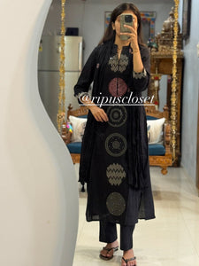 TRENDBUY Pure Mul Cotton 60 60 Kurti Pant Dupatta 3-Piece Set with Mala