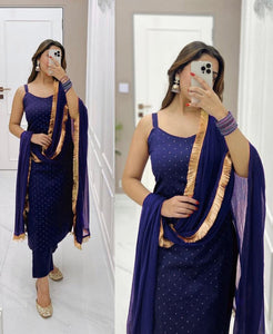 TRENDBUY Women's Heavy Reyon Foil Work Suit Set with Georgette Dupatta | M-3XL