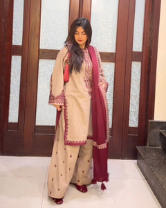 TRENDBUY New Designer Faux Georgette Embroidered Kurta Palazzo Dupatta Set