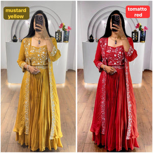TRENDBUY Premium Faux Georgette Embroidered Indowestern Lehenga Choli Set