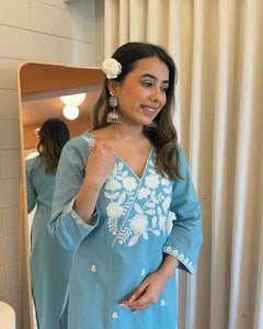 TRENDBUY Plus Size Lakhnavi Embroidered Pure Rayon Kurta & Pant Set