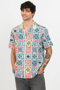 Men's Fancy Printed Cuban Collar Shirt - Casual Cotton Blend Resort Wear by TRENDBUY