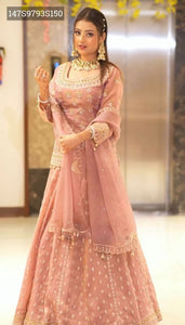 TREND BUY Peach Embroidered Lehenga Set | Heavy Sequence & Moti Handwork on Star Georgette | M-XXL