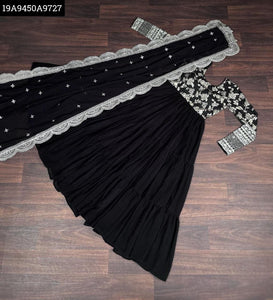 TREND BUY Grand Gown with 12 MTR Flair & Sequins Embroidered Dupatta | Faux Blooming Jacquard | 6 Colors | S-XXL