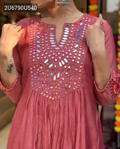 TREND BUY Masleen Cotton Suit Set | Embroidery & Mirror Work | Peach & Violet | Sizes M-3XL