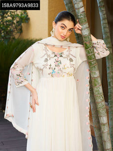 White Faux Georgette Gown | Embroidery & Sequence Work | TREND BUY Party Wear