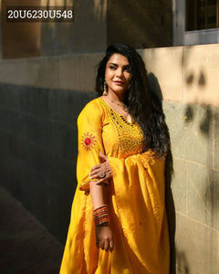 Yellow Flared Kurti Set | Mirror Work & Embroidery | TREND BUY Designer Outfit