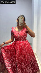 New Red & Maroon Bandhani Print Gown with Banarasi Dupatta | TREND BUY