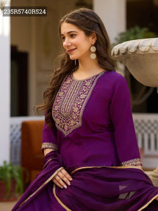 Stylish Reyon Slub Suit with Sequin Embroidery & Chinon Dupatta | TREND BUY