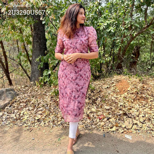Elegant Pink Flower Cotton Print Kurti with Lining | XXL (44) | TREND BUY