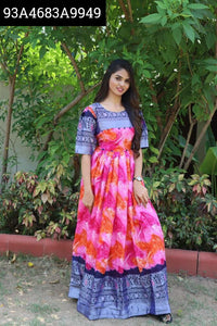 Elegant Pink Shibori Printed Jute Silk Gown with Zari Border | TREND BUY
