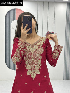 Elegant Chinon Embroidery & Sequence Work Top Palazzo Dupatta Set