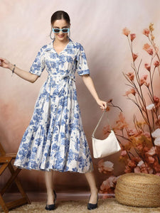 TRENDBUY Chic Heavy Rayon Printed Tiered Midi Gown | Floral & Abstract Collection