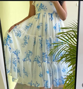 TRENDBUY Vennela Floral Fox Georgette Tiered Maxi Dress with Frill Sleeves