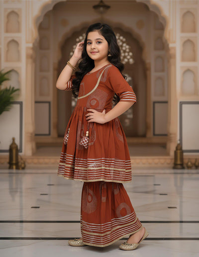 TRENDBUY Girls' Ethnic Cotton Kurta Kediya & Sharara Set | Festive Collection