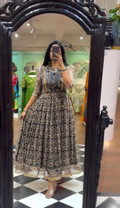 TRENDBUY Kalamkari Print Cota Checks Anarkali Gown for Women