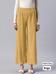 TRENDBUY | Ultimate Comfort Pleated Lycra Palazzo Pants - Wrinkle-Free & Stylish Bottom Wear