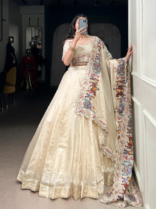 Elegant Off White Raspberry Lehenga Choli with Embroidered Dupatta