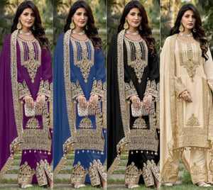 Designer Faux Georgette Pakistani Plazzo Suit Set with Heavy Sequins Work