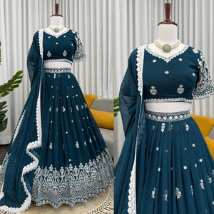 TRENDBUY Teal Blue Faux Georgette Sequin Embroidered Lehenga Choli Set