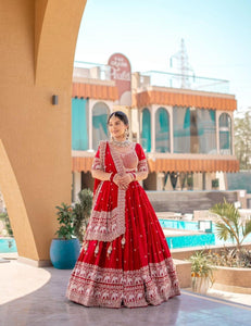 TRENDBUY Exclusive Red Fox Georgette Lehenga Choli with Heavy Embroidery & Sequence Work