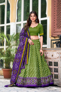 TRENDBUY Leheriya Patola Print Tasar Silk Lehenga Choli with Bandhej Dupatta