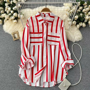 TRENDBUY Chic Striped Rayon Collared Full Sleeve Shirt with Pockets