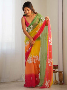 TRENDBUY Ombre Georgette Silk Saree with Scalloped Embroidery