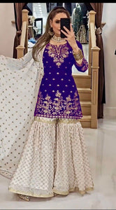 TRENDBUY New Designer Fox Georgette Sharara Suit with Heavy Embroidery & Fancy Dupatta