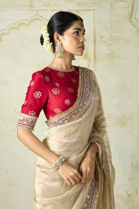 Elegant Designer Bandhej Soft Net Saree with Mocha Silk Sequin Blouse