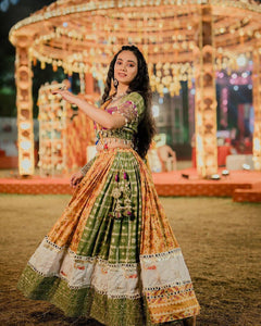 TRENDBUY Premium Muslin Digital Print Lehenga Choli Set with Real Mirror Work