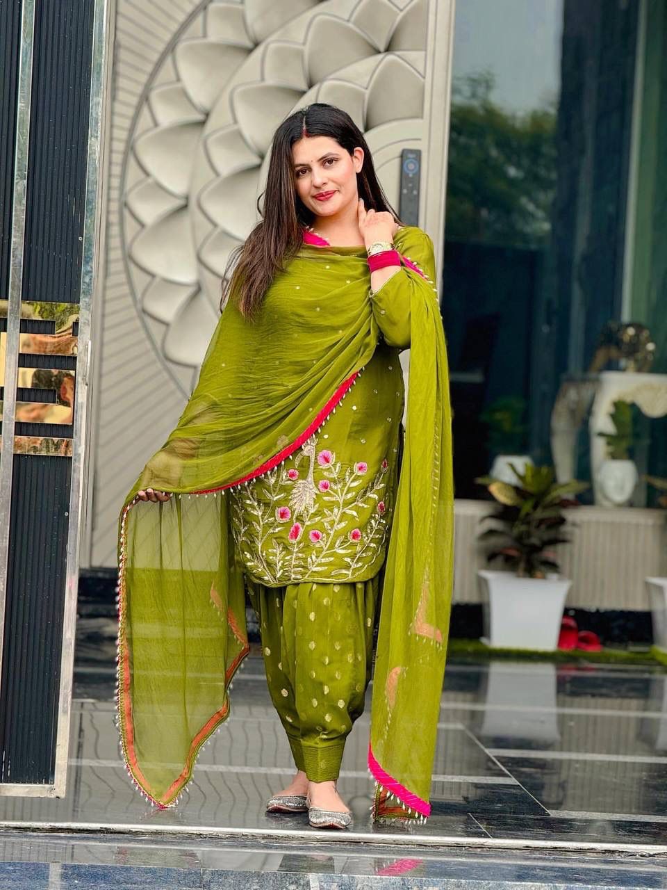 TRENDBUY Olive Green Georgette Dhoti Suit – TREND BUY