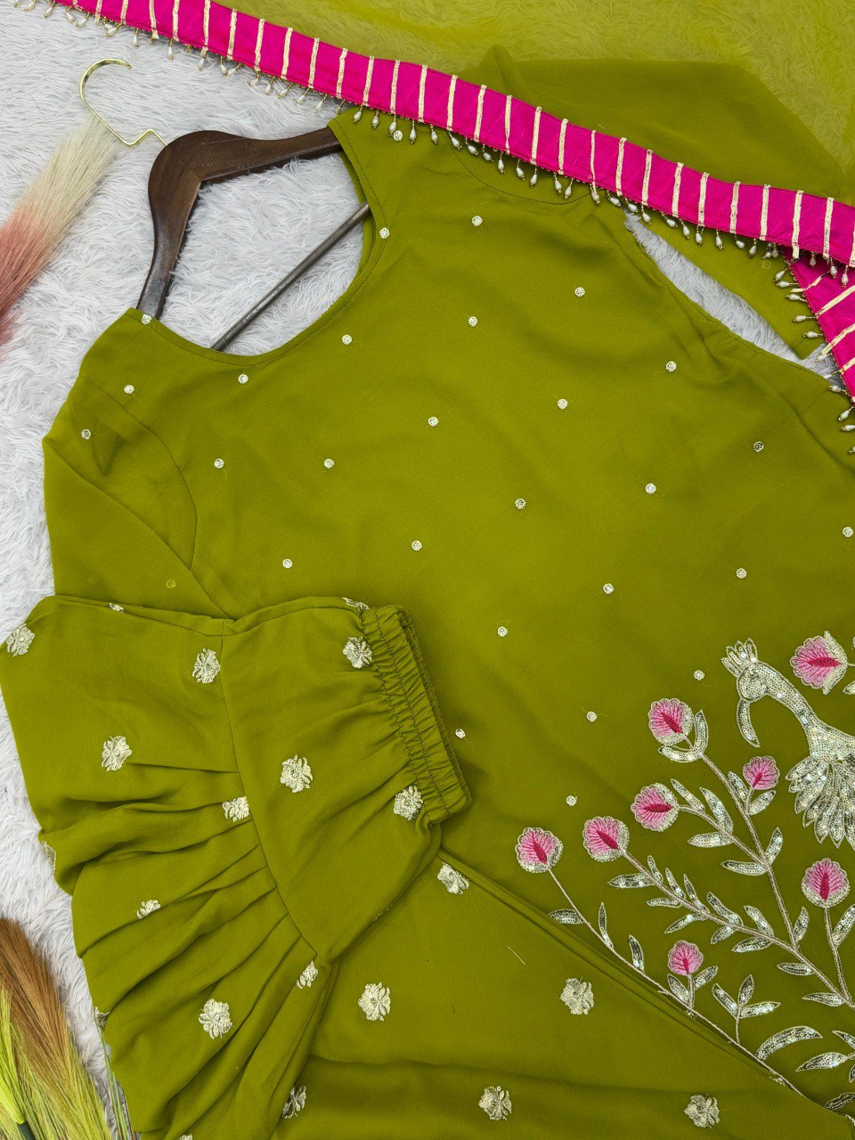 TRENDBUY Olive Green Georgette Dhoti Suit – TREND BUY