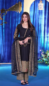 TRENDBUY Designer Black Georgette Anarkali Suit with Sequence & Embroidery