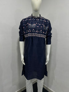 TRENDBUY Men's Luxury Silk Embroidered Kurta Pyjama Set for Festive & Occasion Wear