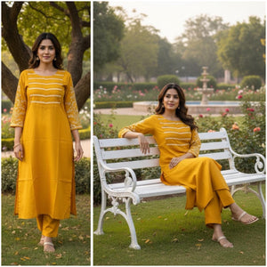 TRENDBUY Milano Festive Pure Rayon Kurta Pant Set with Lace Detail 2025