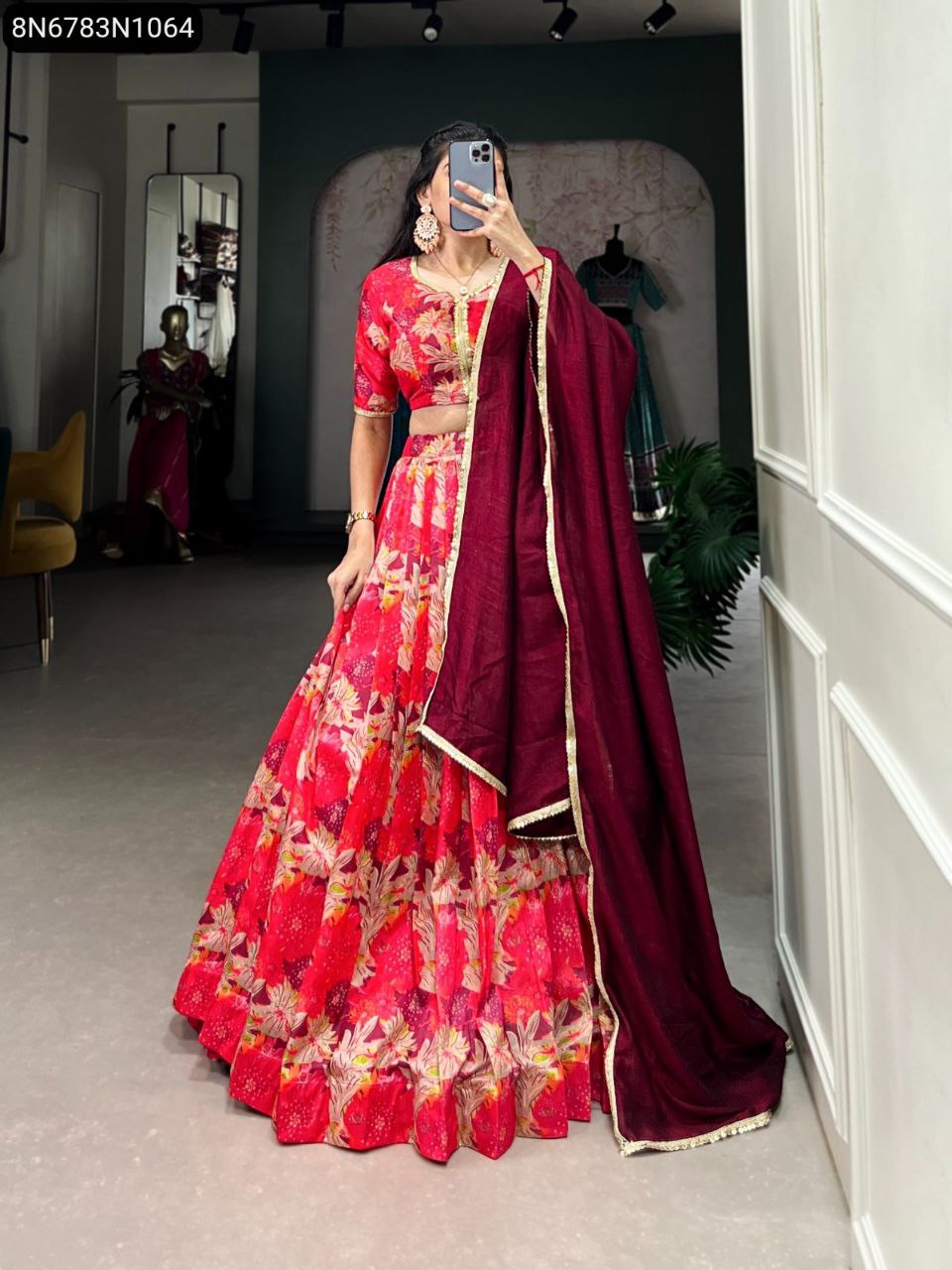 TRENDBUY Printed Tussar Silk Lehenga Choli elegant front view