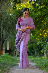 Premium Muga Cotton Saree with Floral Weaving & Resham Pallu