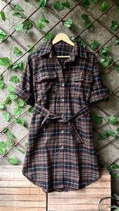 TRENDBUY Cozy Plaid Flannel Winter Shirt Dress with Belt