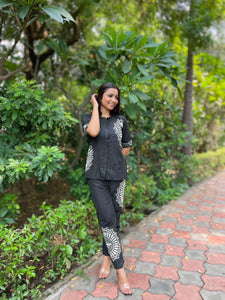 TRENDBUY Women's Cotton Co-ord Set with Western Embroidery - Top & Pant