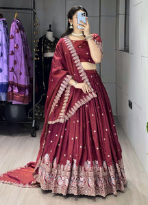 TRENDBUY Burgundy Embroidered Lehenga Set | Festive & Wedding Ready