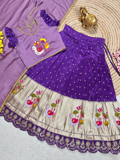 TRENDBUY Kids Festive Duck Maggam Work Lehenga Choli Set